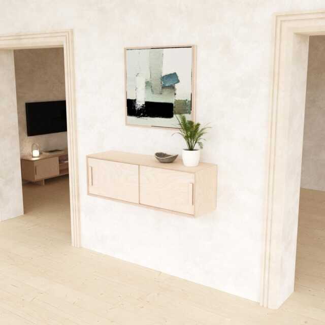 Floating Storage Cabinet With Sliding Doors, Handmade Birch Plywood Mid Century Modern Minimalist Console Table Scandinavian Style - image 1