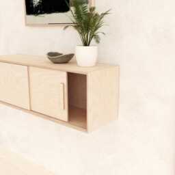 Floating Storage Cabinet With Sliding Doors, Handmade Birch Plywood Mid Century Modern Minimalist Console Table Scandinavian Style - thumbnail 3