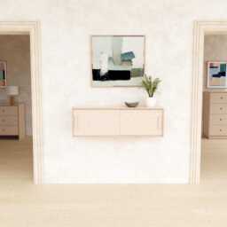 Floating Storage Cabinet With Sliding Doors, Handmade Birch Plywood Mid Century Modern Minimalist Console Table Scandinavian Style - thumbnail 2