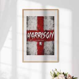 Personalised Name England Flag Wall Art Poster Football Trophy Supporter Decor St Georges Cross Sports Present Fan Custom Bedroom Gift Print - thumbnail 4
