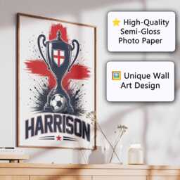 Personalised Name England Flag Wall Art Poster Football Trophy Supporter Decor St Georges Cross Sports Present Fan Custom Bedroom Gift Print - thumbnail 2