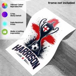Personalised Name England Flag Wall Art Poster Football Trophy Supporter Decor St Georges Cross Sports Present Fan Custom Bedroom Gift Print - thumbnail 3