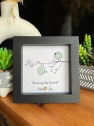 Couples Love Birds Personalised Sea Glass & Driftwood Art. Gift, Present, Valentines Girlfriend Gift For Her - thumbnail 1