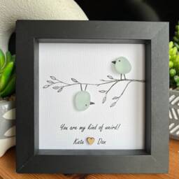 Couples Love Birds Personalised Sea Glass & Driftwood Art. Gift, Present, Valentines Girlfriend Gift For Her - thumbnail 2