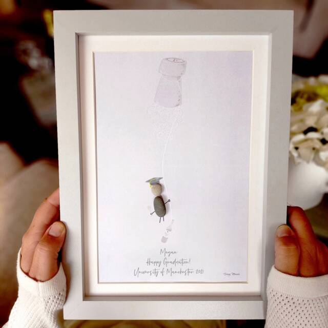 Personalised Graduation Pebble Picture - Framed Art Gift University - image 1