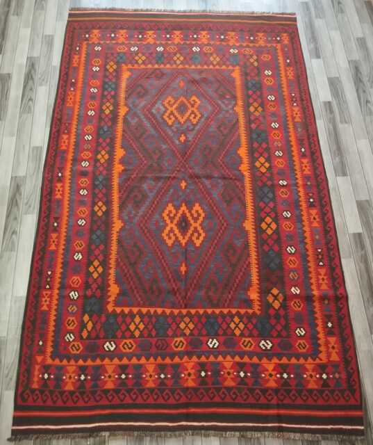 Handmade Afghan Kilim Rug, Artisan Red Geometric Design Flatweave 312x198 cm - image 1