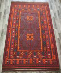 Handmade Afghan Kilim Rug, Artisan Red Geometric Design Flatweave 312x198 cm - thumbnail 1