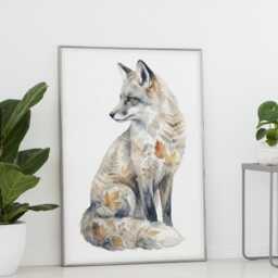 Woodland Watercolor Silver Fox Art Print Neutral Soft Forest Decor - thumbnail 2