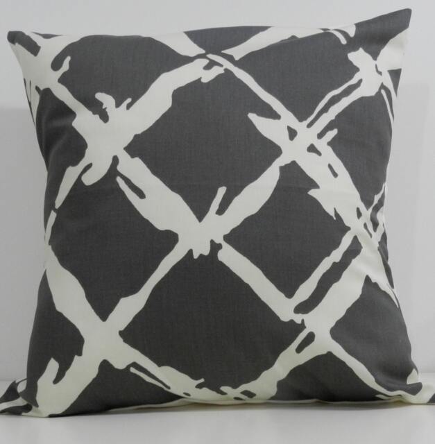 New 18x18 Inch Designer Handmade Pillow Case in Warm Grey & Cream Modern Lattice