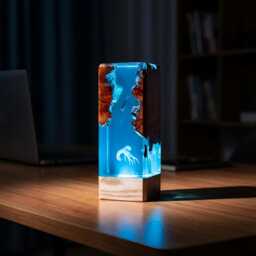 Deep Sea Diver & Octopus Scene Resin Lamp Handmade Led Night Light - thumbnail 4