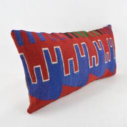 "Kilim Pillow, Wool Kilim Cousin From Anatolia , 30x60 cm, 12""x24" - thumbnail 2