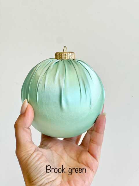 Handmade Satin Christmas Ball Ornament Green Holiday Decor - image 1