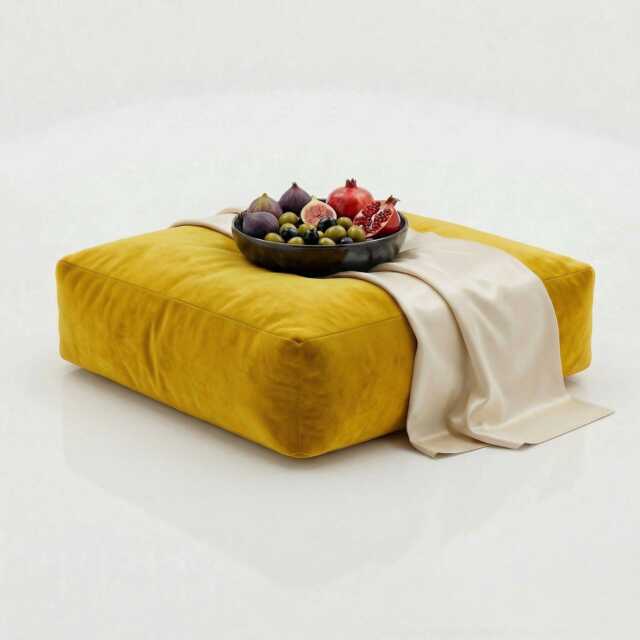 Lemon Plush Velvet Bean Bag Ottoman Square Floor Cushion, 60cm - image 1