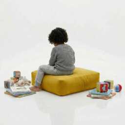 Lemon Plush Velvet Bean Bag Ottoman Square Floor Cushion, 60cm - thumbnail 2