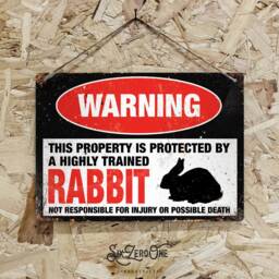 Warning....rabbit. Metal Sign Landscape - Vintage Worn Rusty Look Print Pet Exotic Funny Danger - thumbnail 2