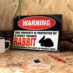 Warning....rabbit. Metal Sign Landscape - Vintage Worn Rusty Look Print Pet Exotic Funny Danger - thumbnail 1