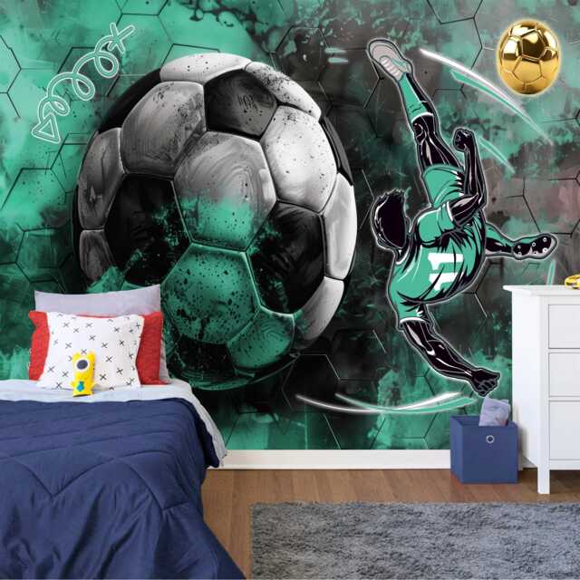 Boys Football Mural, Soccer Wall Decor, Peel & Stick Wallpaper - image 1