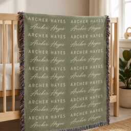 Personalized Name Woven Blanket, Custom Throw Minimalist Baby Nursery Decor, Gift - thumbnail 3