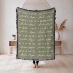 Personalized Name Woven Blanket, Custom Throw Minimalist Baby Nursery Decor, Gift - thumbnail 2