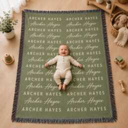 Personalized Name Woven Blanket, Custom Throw Minimalist Baby Nursery Decor, Gift - thumbnail 1