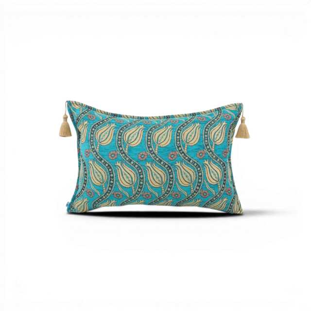 Turkish Fabric Pillow Cover 16x24, Turquoise Blue Boho Lumbar Pillow, Running Water Pattern Decorative Sofa Accent Throw Cushion Case - image 1