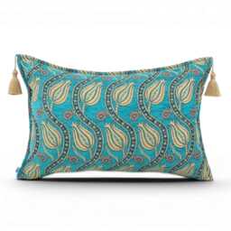 Turkish Fabric Pillow Cover 16x24, Turquoise Blue Boho Lumbar Pillow, Running Water Pattern Decorative Sofa Accent Throw Cushion Case - thumbnail 4