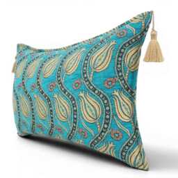 Turkish Fabric Pillow Cover 16x24, Turquoise Blue Boho Lumbar Pillow, Running Water Pattern Decorative Sofa Accent Throw Cushion Case - thumbnail 2