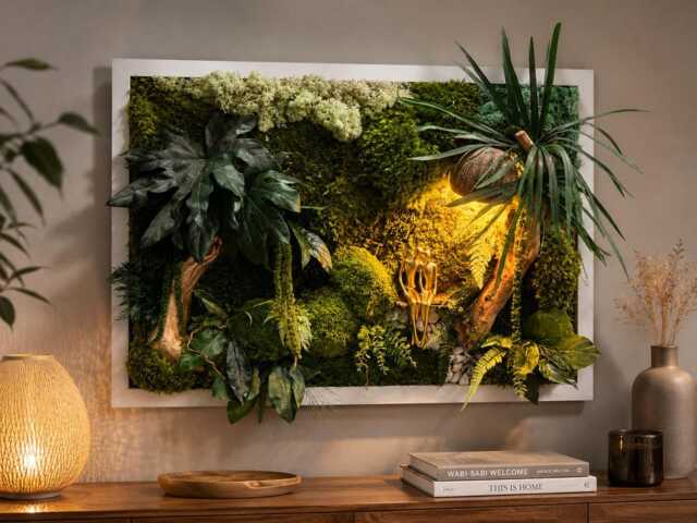 "Illuminated, Stabilized Panoramic Plant Frame - Unique Piece Designer Wall Luxury Nature Decoration ""The Tropical Embrace" - image 1