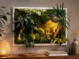 "Illuminated, Stabilized Panoramic Plant Frame - Unique Piece Designer Wall Luxury Nature Decoration ""The Tropical Embrace" - thumbnail 1