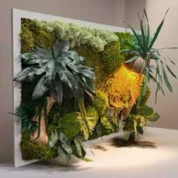 "Illuminated, Stabilized Panoramic Plant Frame - Unique Piece Designer Wall Luxury Nature Decoration ""The Tropical Embrace" - thumbnail 2