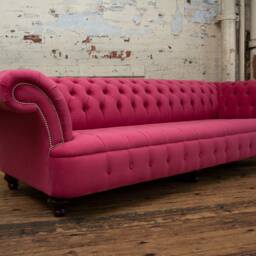 British Handmade Large 4 Seater Soft Cerise Pink Velvet Chesterfield Sofa - thumbnail 3