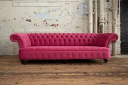 British Handmade Large 4 Seater Soft Cerise Pink Velvet Chesterfield Sofa
