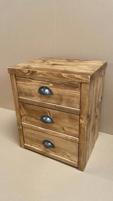 Norwich Bedside Cabinet - 50cm Wide With 3 Drawers Rustic Pine Wood - image 1