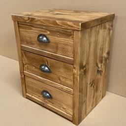 Norwich Bedside Cabinet - 50cm Wide With 3 Drawers Rustic Pine Wood - thumbnail 3