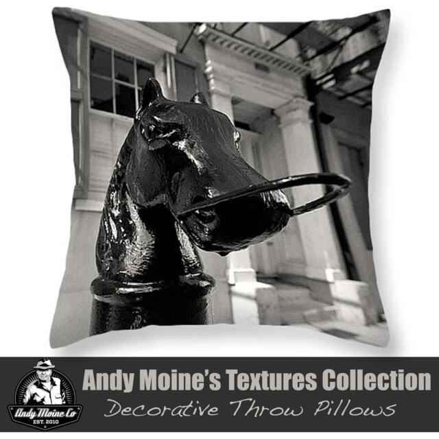 New Orleans Black & White Throw Pillow, French Quarter Horse Head Hitching Post, Fine Art Photography, Post - image 1