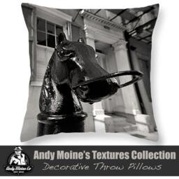 New Orleans Black & White Throw Pillow, French Quarter Horse Head Hitching Post, Fine Art Photography, Post - thumbnail 1