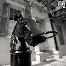 New Orleans Black & White Throw Pillow, French Quarter Horse Head Hitching Post, Fine Art Photography, Post - thumbnail 2