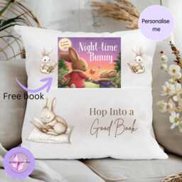 Personalised Bunny Reading Cushion, Children's Book Pillow With Pocket, Kids Gift, Woodland Nursery Decor UK - thumbnail 1