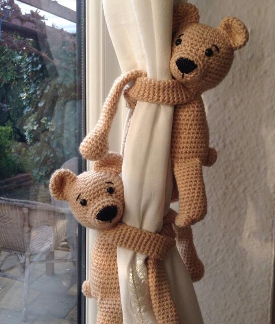 A Pair Of Bear Curtain Ties, Nursery Curtain Crochet Animal Tie Backs, Decoration, Newborn Gift, New Baby Gift - image 1
