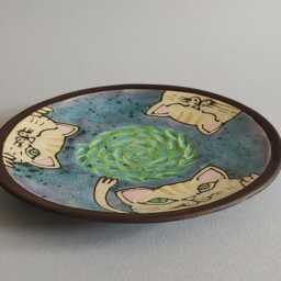 Handmade Ceramic Cat Dish Hand-Painted Kitty Plate Small Trinket Unique Art Pottery - thumbnail 3