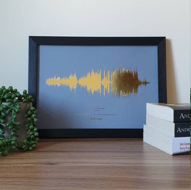 A4 Custom Metallic Soundwave Art, Favourite Song Personalised Copper, Silver, Gold Or Rose Sound Wave Foil Print - image 1