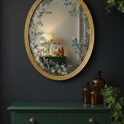 Gold Oval Botanical Mirror - Antiqued Reeded Frame Bird & Floral Glass Wall Vintage Style Hallway Bedroom H73cm W57cm - thumbnail 2