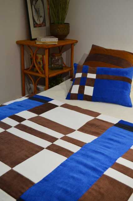 Bed Throw 100x220cm - Handmade in France Corduroy Patchwork - image 1