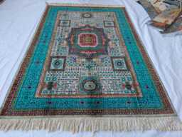 Handwoven Wool Mamluk Rug Grey & Turquoise Oriental Carpet - 8.2 X 5.8 Ft - thumbnail 1
