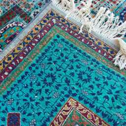 Handwoven Wool Mamluk Rug Grey & Turquoise Oriental Carpet - 8.2 X 5.8 Ft - thumbnail 4