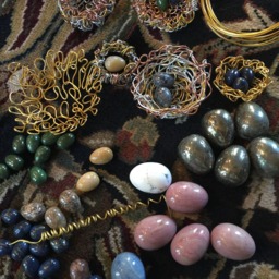 Mixed Metal Wire Bird Nest With Rhodochrosite Eggs - thumbnail 2
