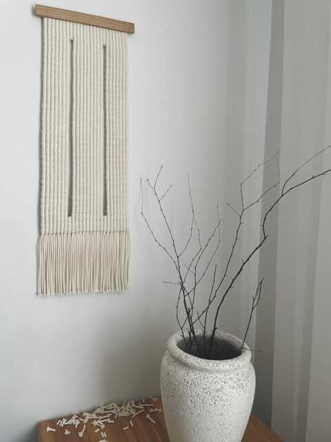 Minimalist Wall Art, Modern Fiber Contemporary Macrame With Oak Details, Neutral Japandi Artwork - image 1