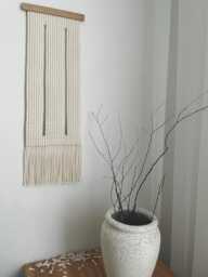 Minimalist Wall Art, Modern Fiber Contemporary Macrame With Oak Details, Neutral Japandi Artwork