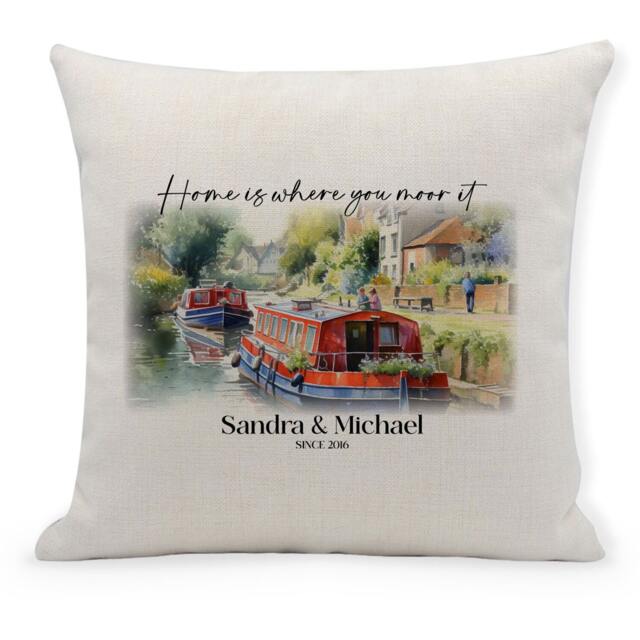 Personalised Canal Barge, Narrow Boat Cushion Cover, Canal, 40x40cm - image 1