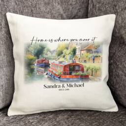 Personalised Canal Barge, Narrow Boat Cushion Cover, Canal, 40x40cm - thumbnail 2